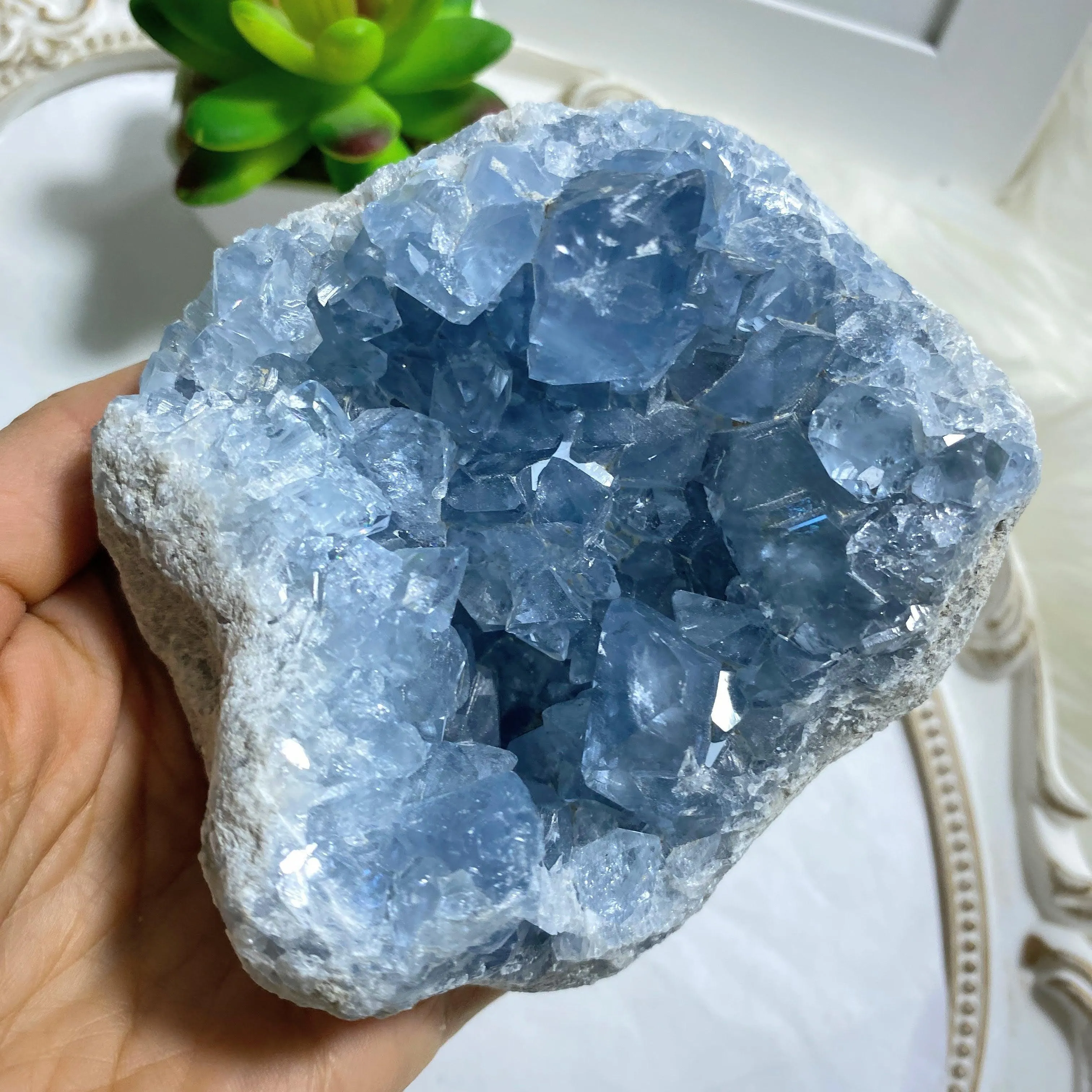 1 KG XL Celestite Sweet Blue Natural Druzy Display Geode From Madagascar