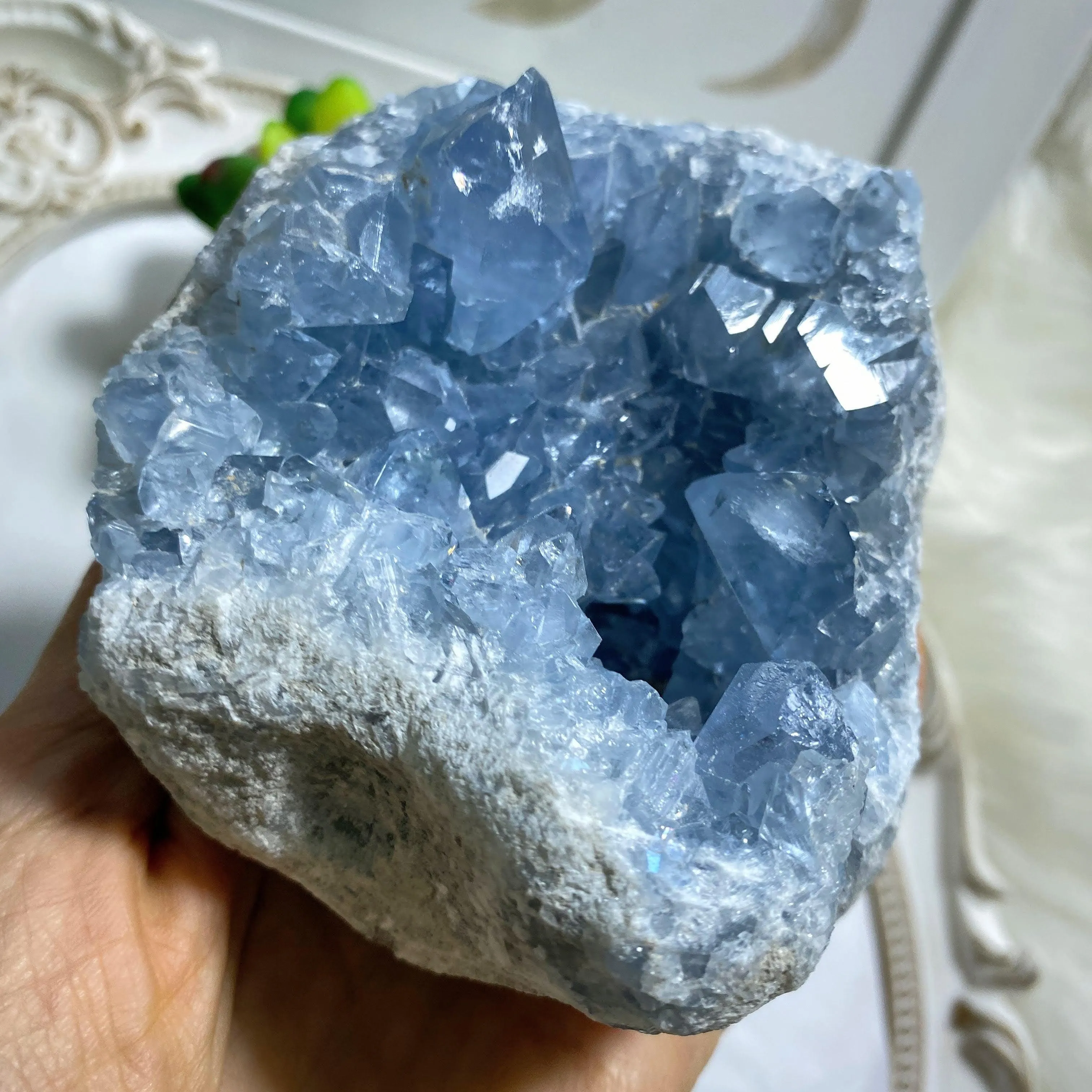 1 KG XL Celestite Sweet Blue Natural Druzy Display Geode From Madagascar