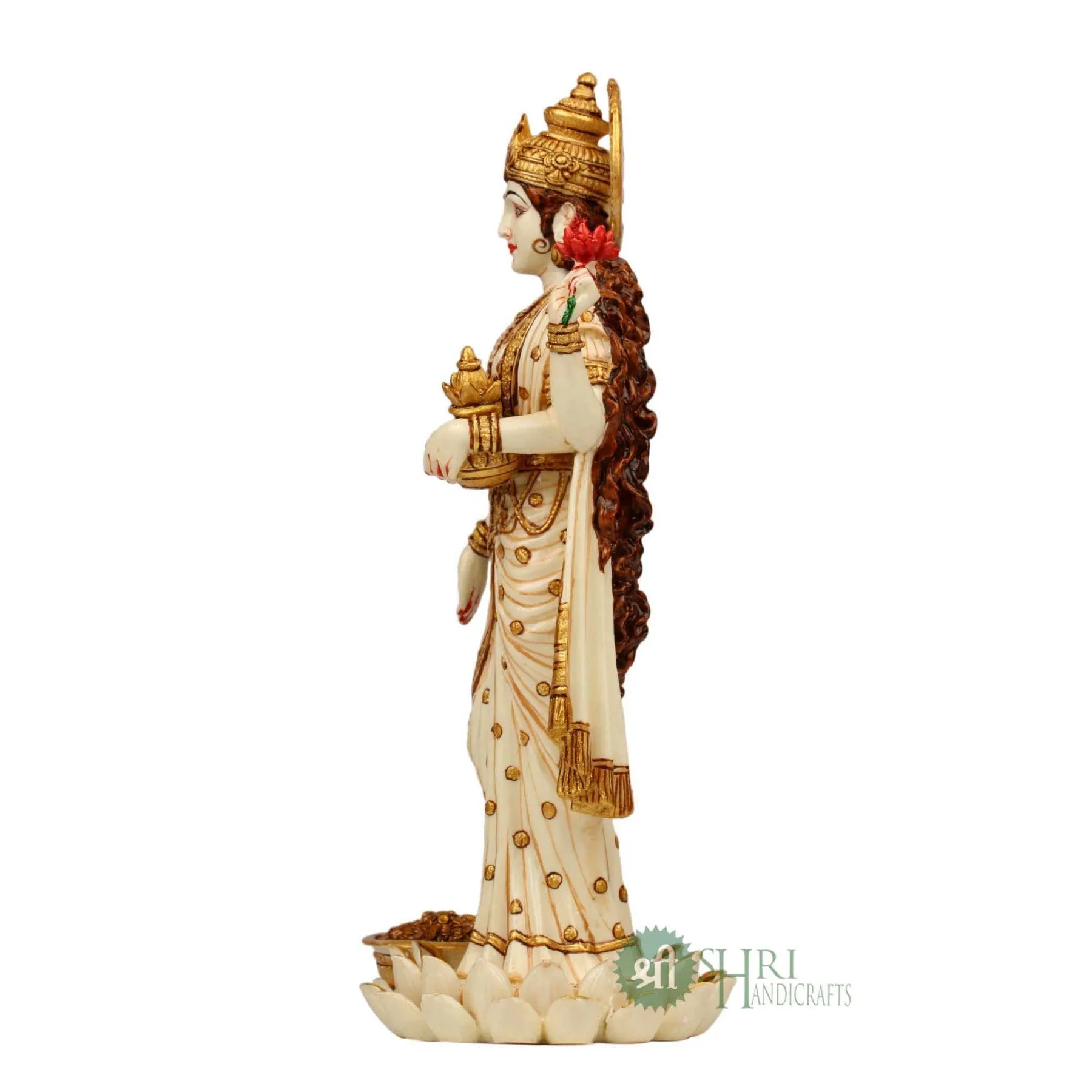 10" GODDESS LAXMI STANDING ON LOTUS GOLD PAINTING