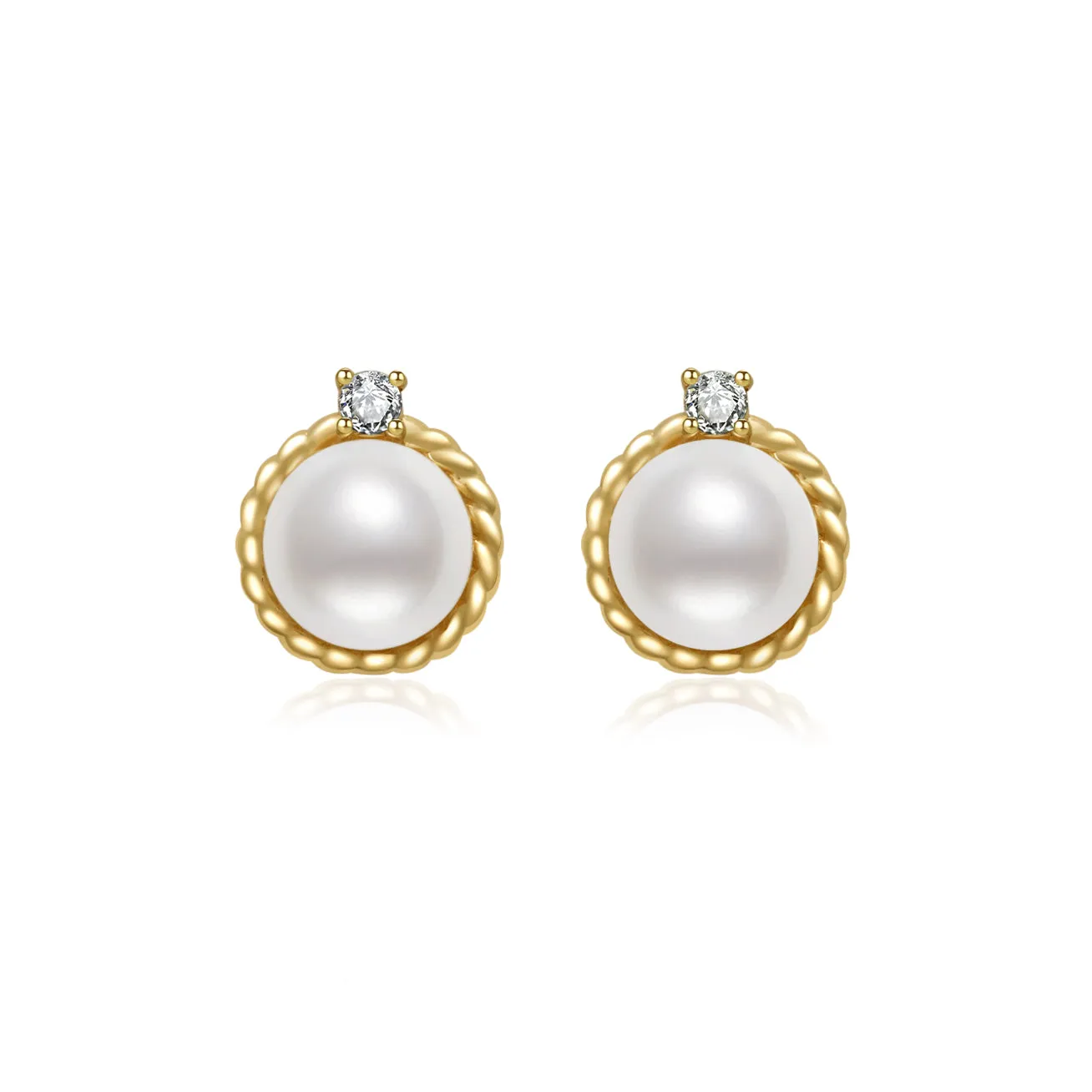 18K Solid Gold Diamond Akoya Hanadama Pearl Earrings KE00118