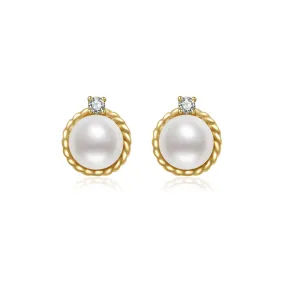 18K Solid Gold Diamond Akoya Hanadama Pearl Earrings KE00118