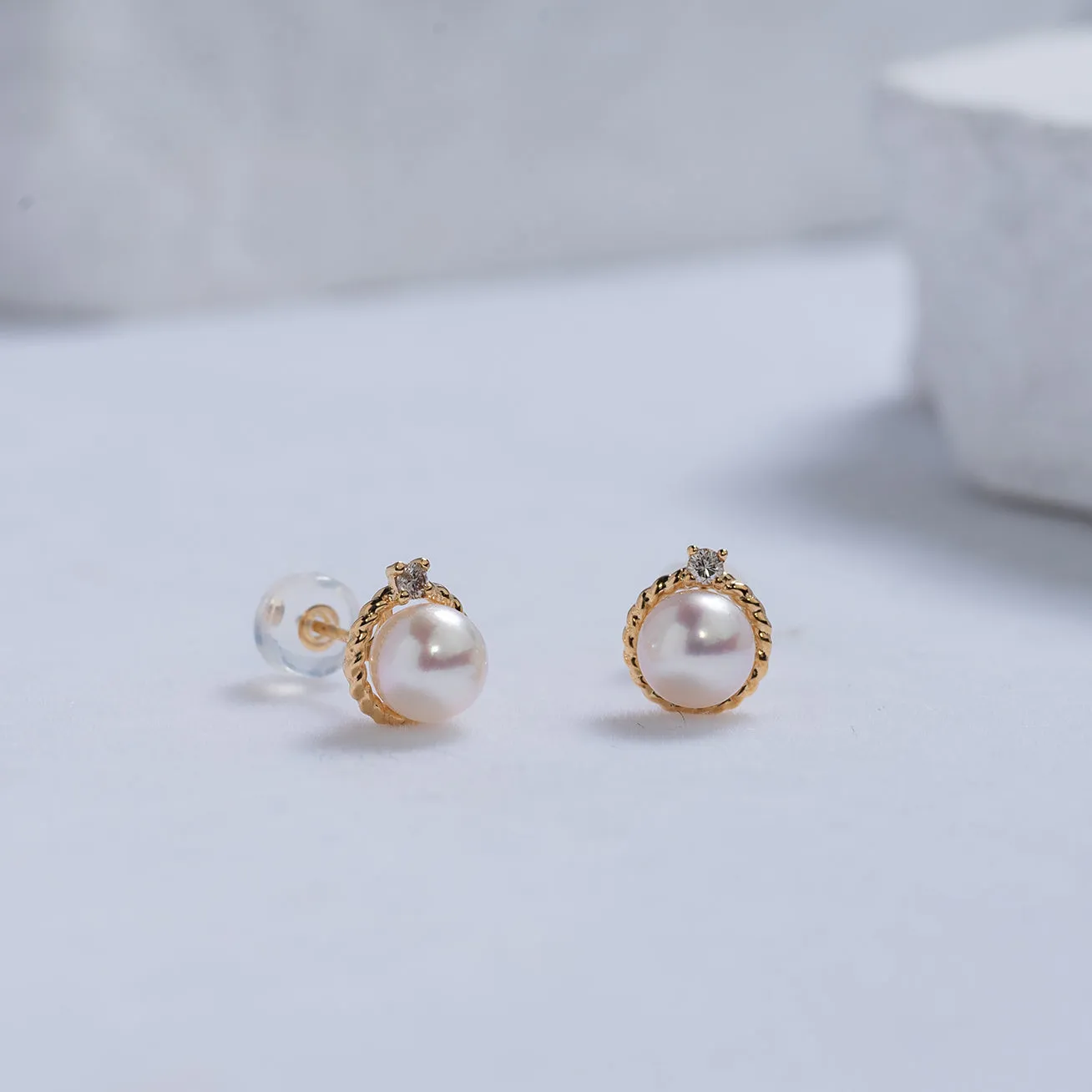 18K Solid Gold Diamond Akoya Hanadama Pearl Earrings KE00118