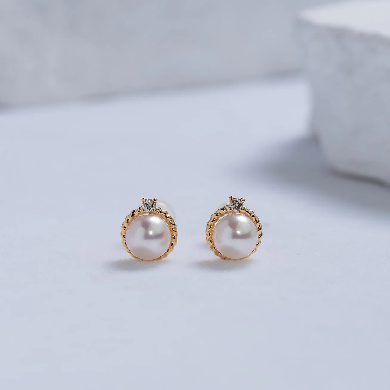 18K Solid Gold Diamond Akoya Hanadama Pearl Earrings KE00118