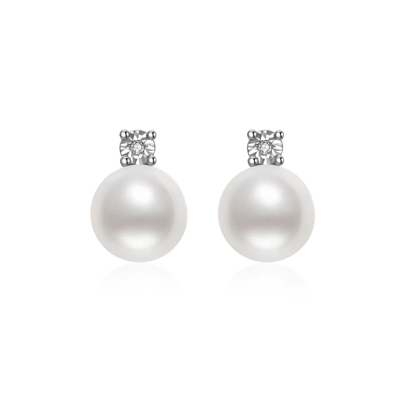 18K Solid Gold Diamond Pearl Earrings KE00092