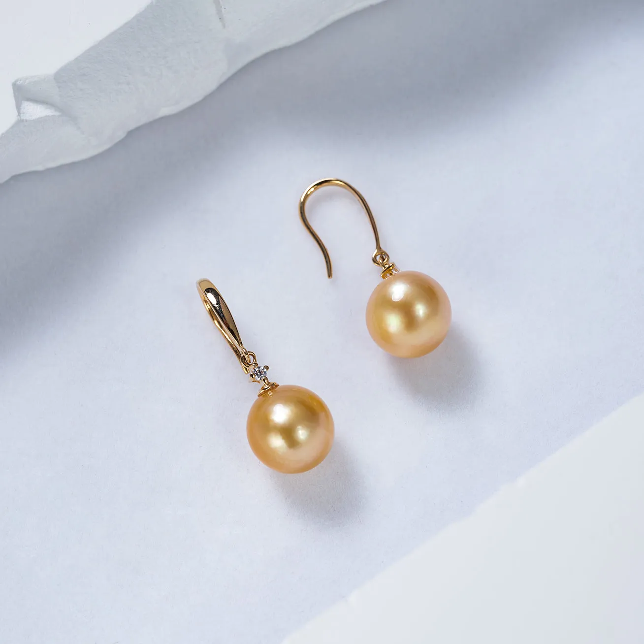 18K Solid Gold? South Sea Golden Pearl Earrings KE00156