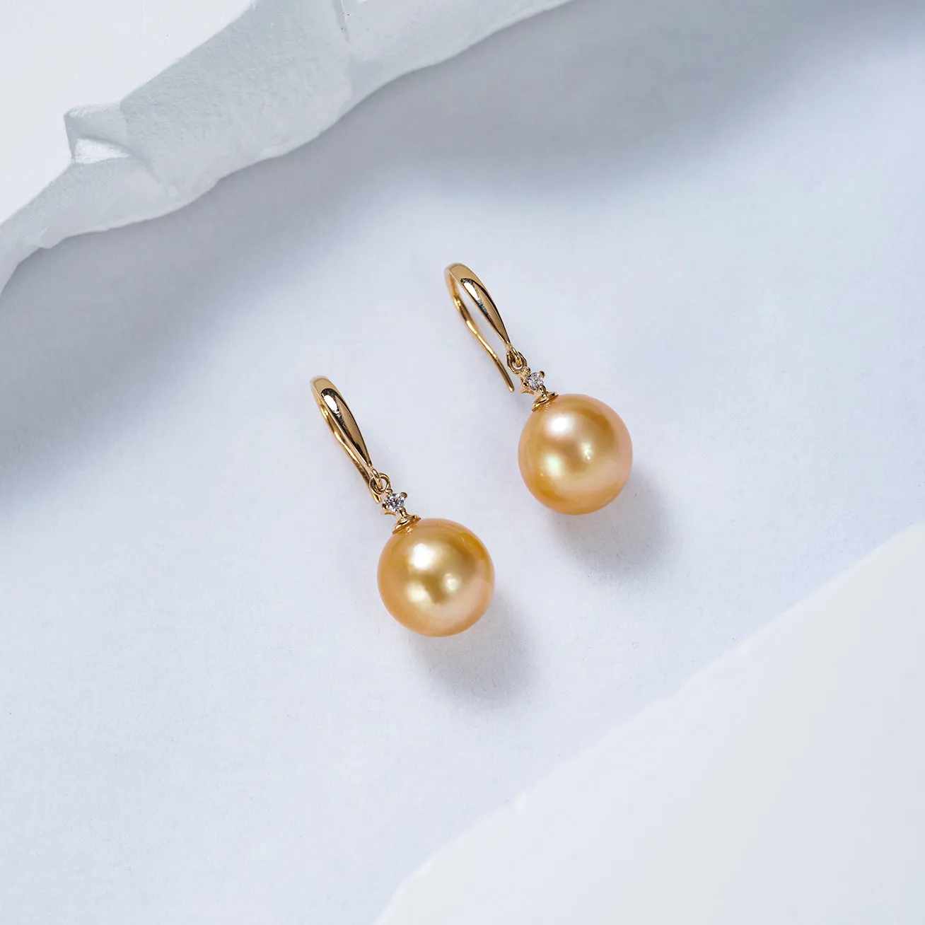 18K Solid Gold? South Sea Golden Pearl Earrings KE00156