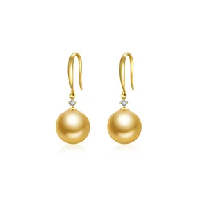 18K Solid Gold? South Sea Golden Pearl Earrings KE00156