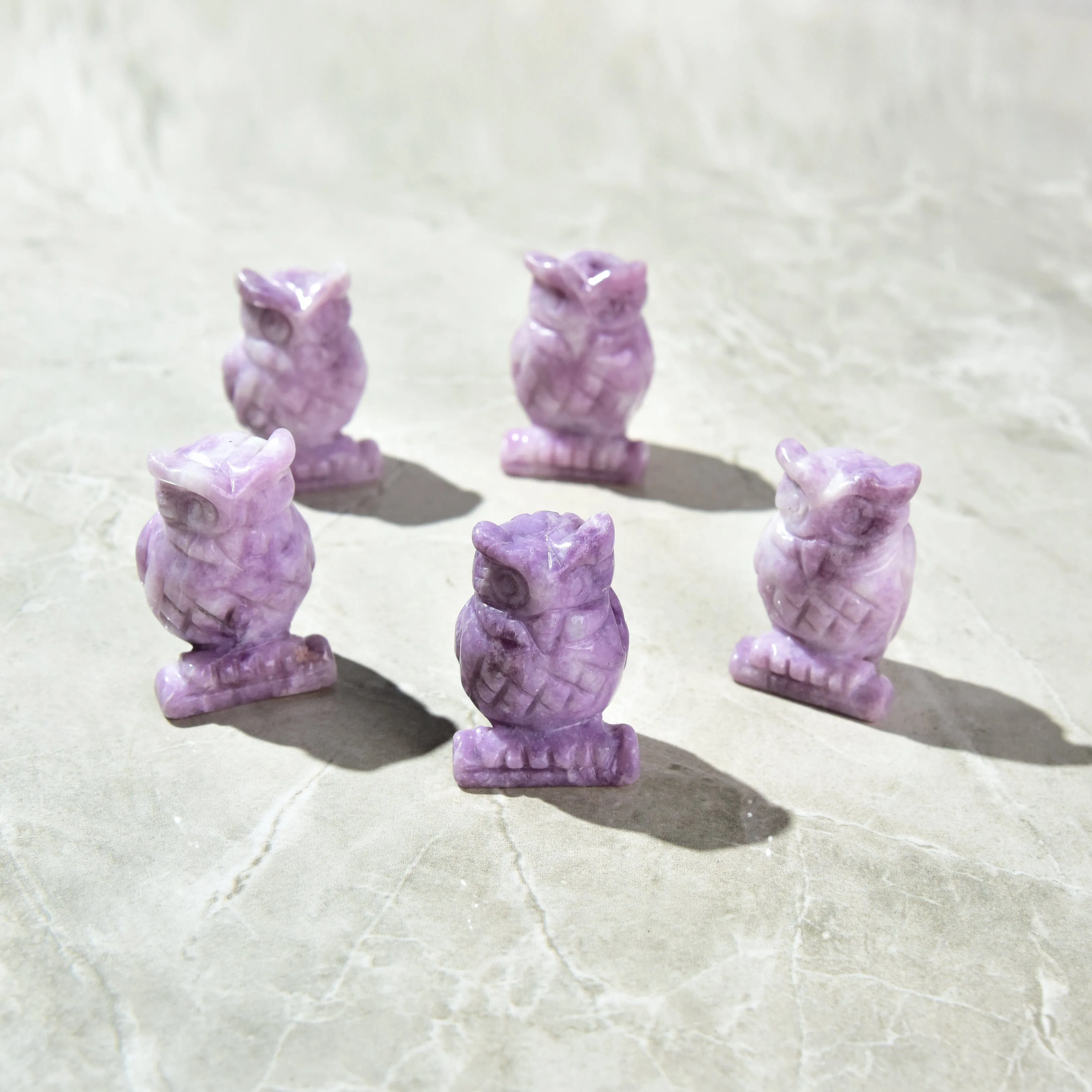 2 Lepidolite Owl Natural Gemstone Carving