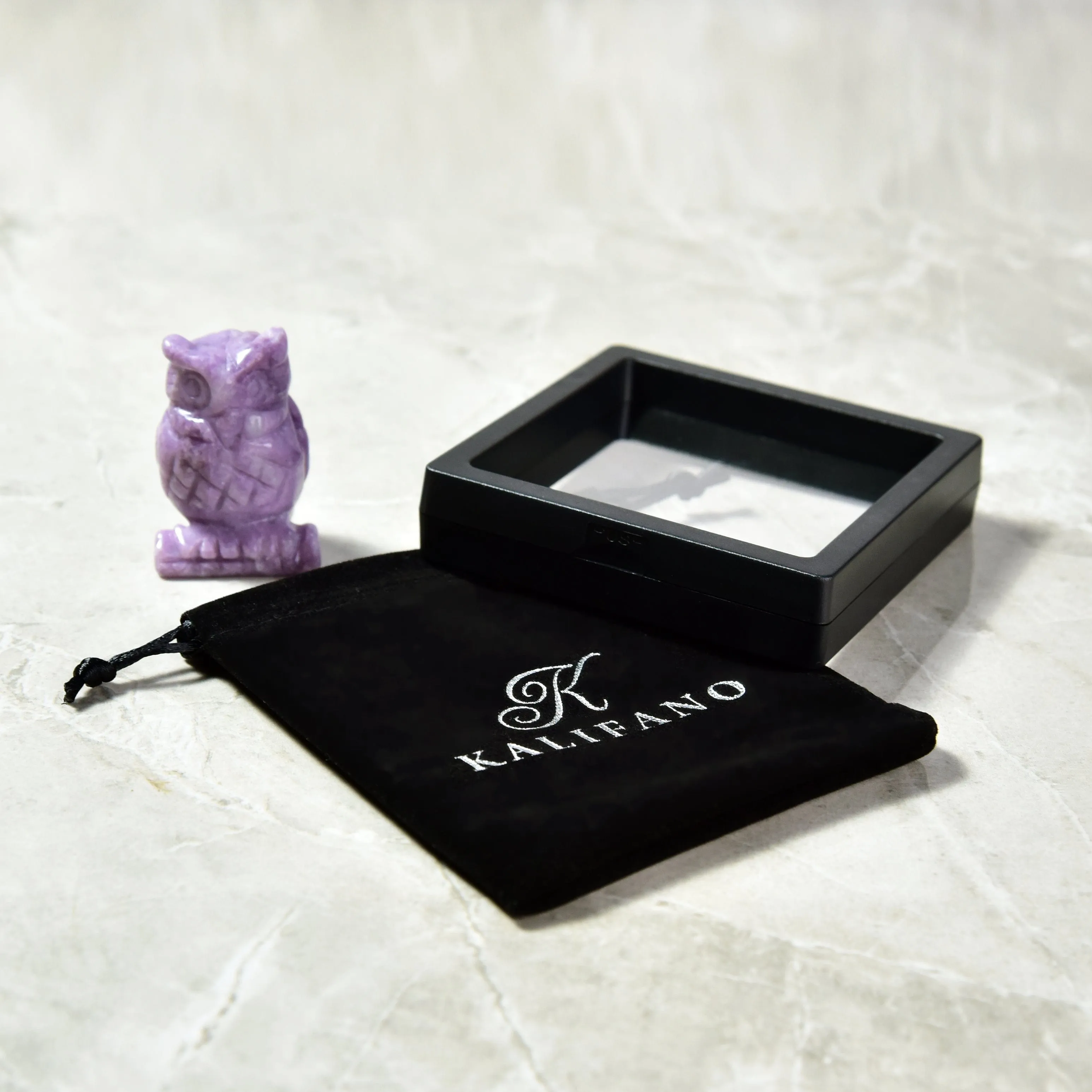 2 Lepidolite Owl Natural Gemstone Carving