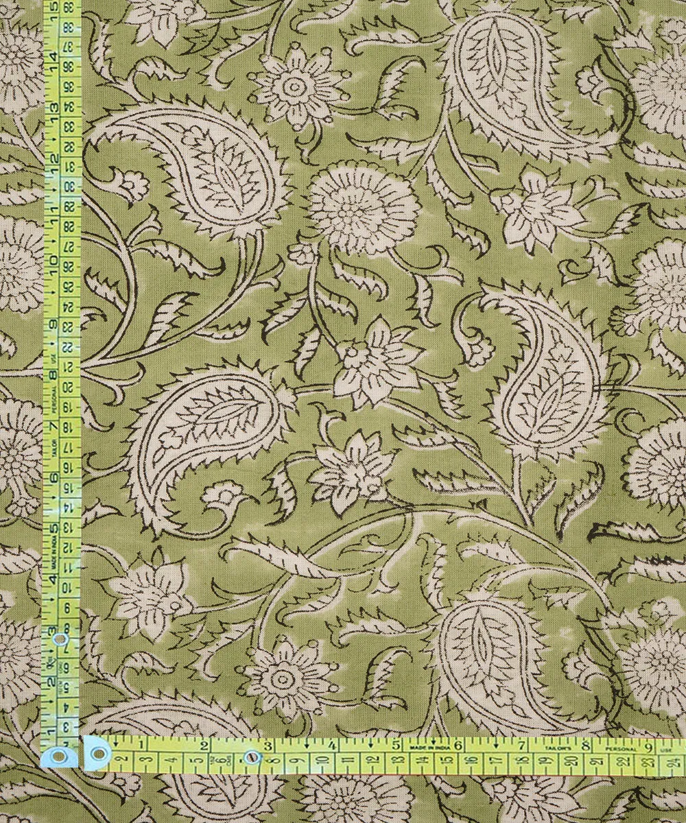 2.5 m light green cotton hand block printed sanganeri kurta material