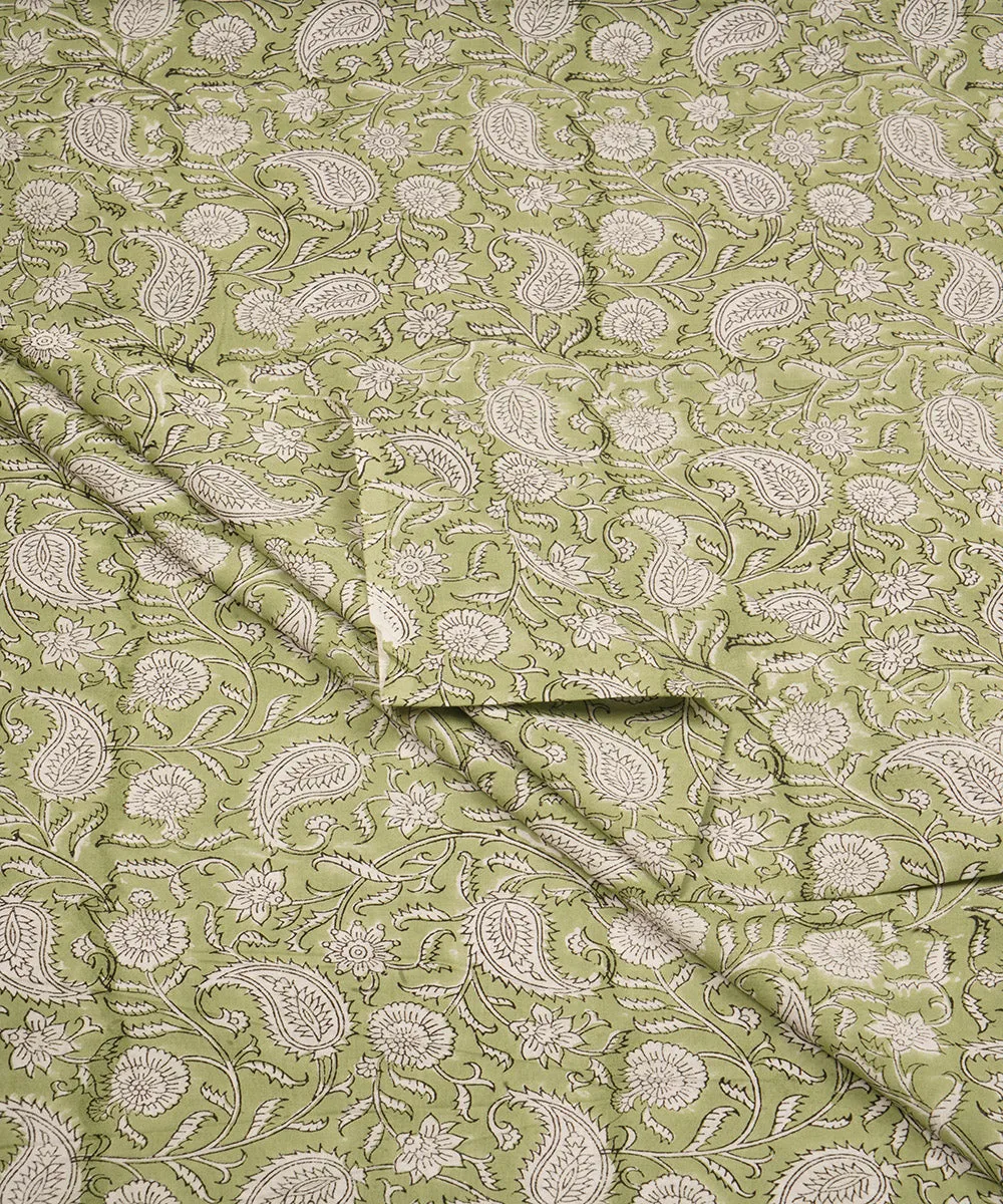 2.5 m light green cotton hand block printed sanganeri kurta material