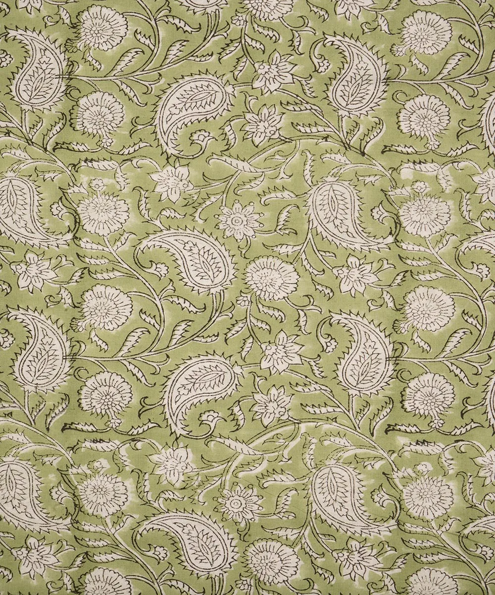 2.5 m light green cotton hand block printed sanganeri kurta material