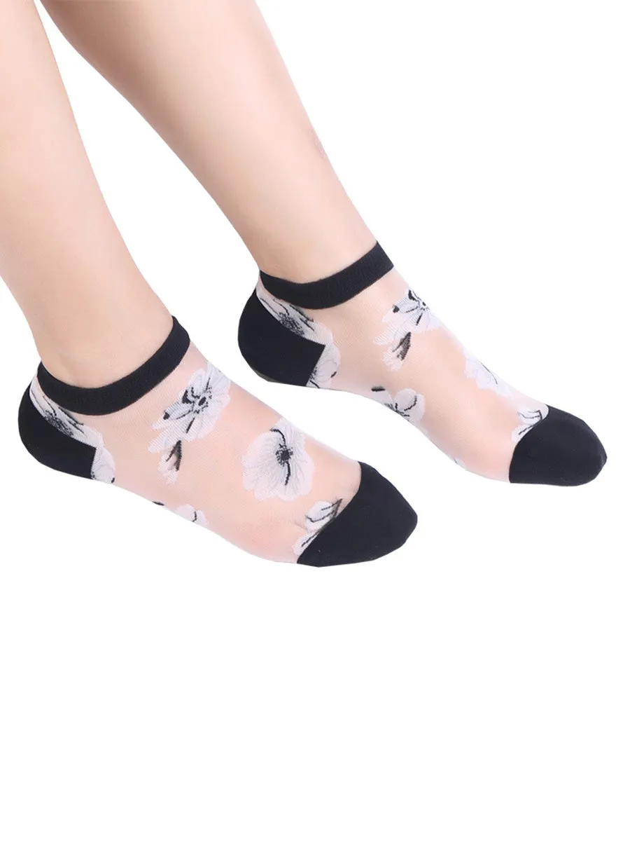 5 Pairs Women Summer Flower Thin Short Socks CX019