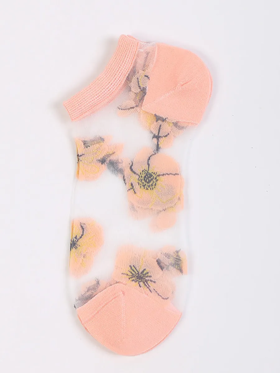 5 Pairs Women Summer Flower Thin Short Socks CX019