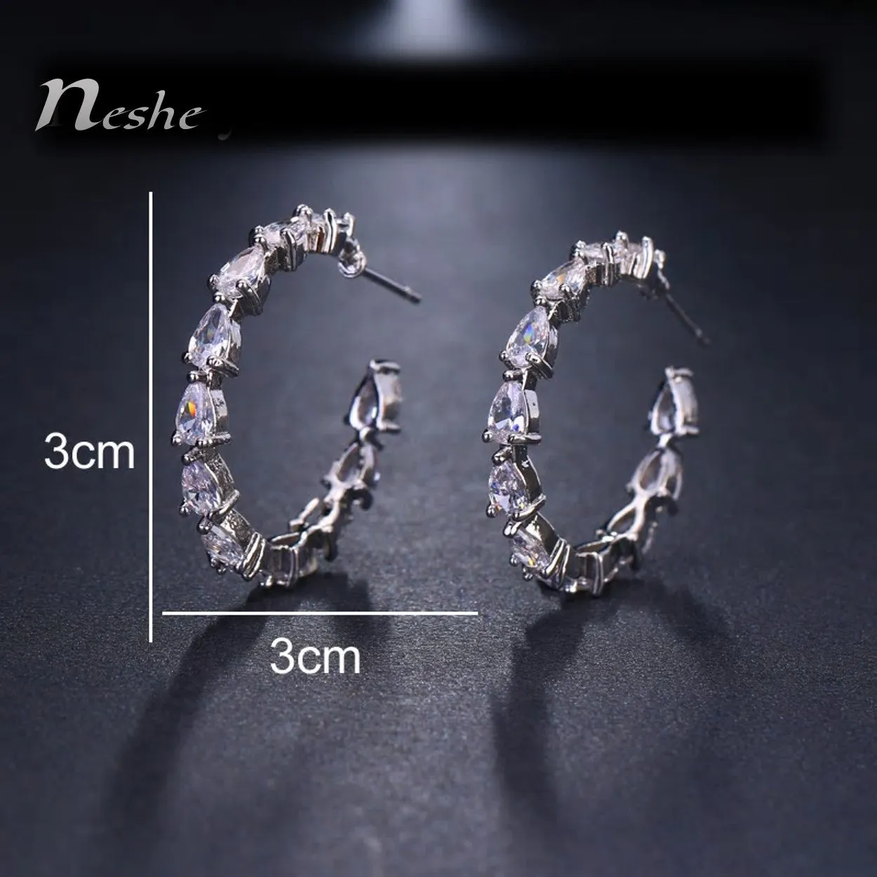 AAA CZ Crystal White Gold Color Geometric Hoop Earrings