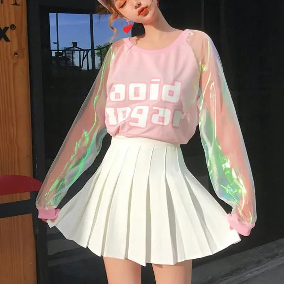 Acid Sugar Pastel Transparent Sleeve Crop Top SD00710