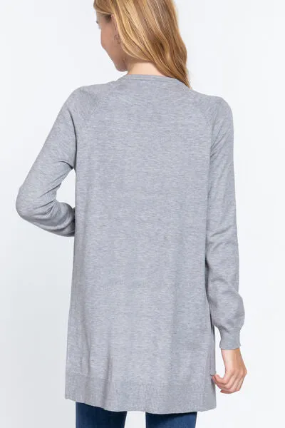 Active Basic Open Front Long Sleeve Cardigan Sweater