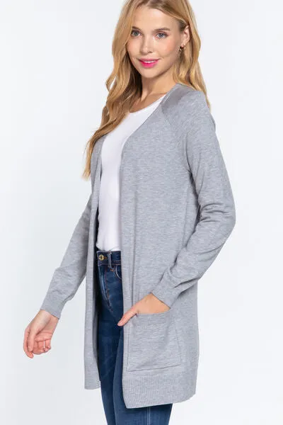 Active Basic Open Front Long Sleeve Cardigan Sweater