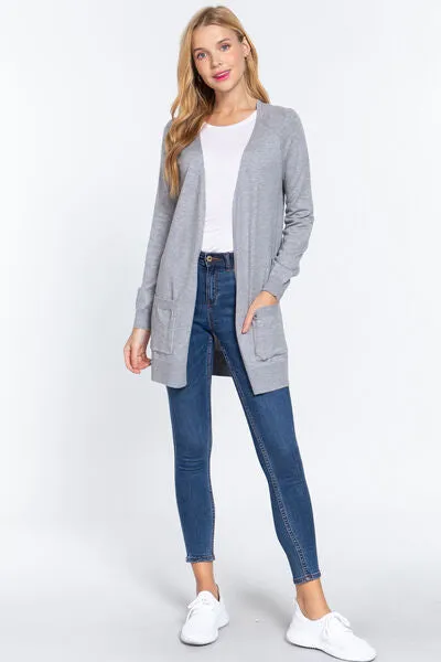 Active Basic Open Front Long Sleeve Cardigan Sweater