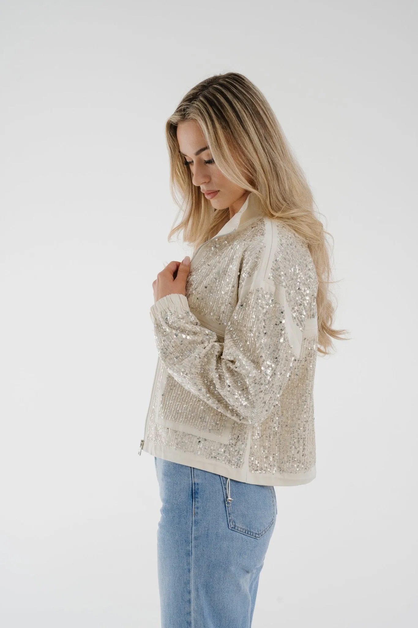 Alana Sequin Jacket In Ivory