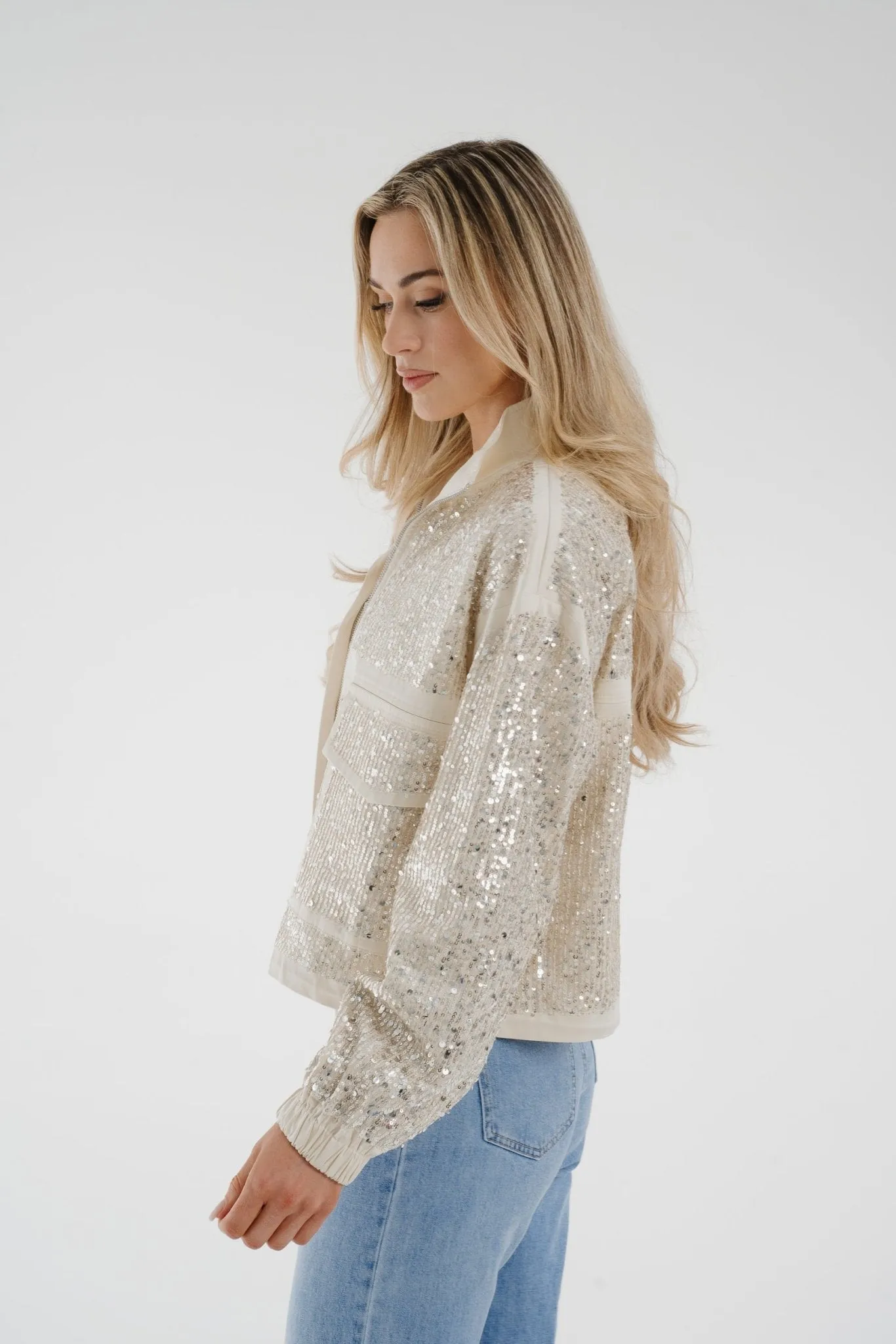 Alana Sequin Jacket In Ivory