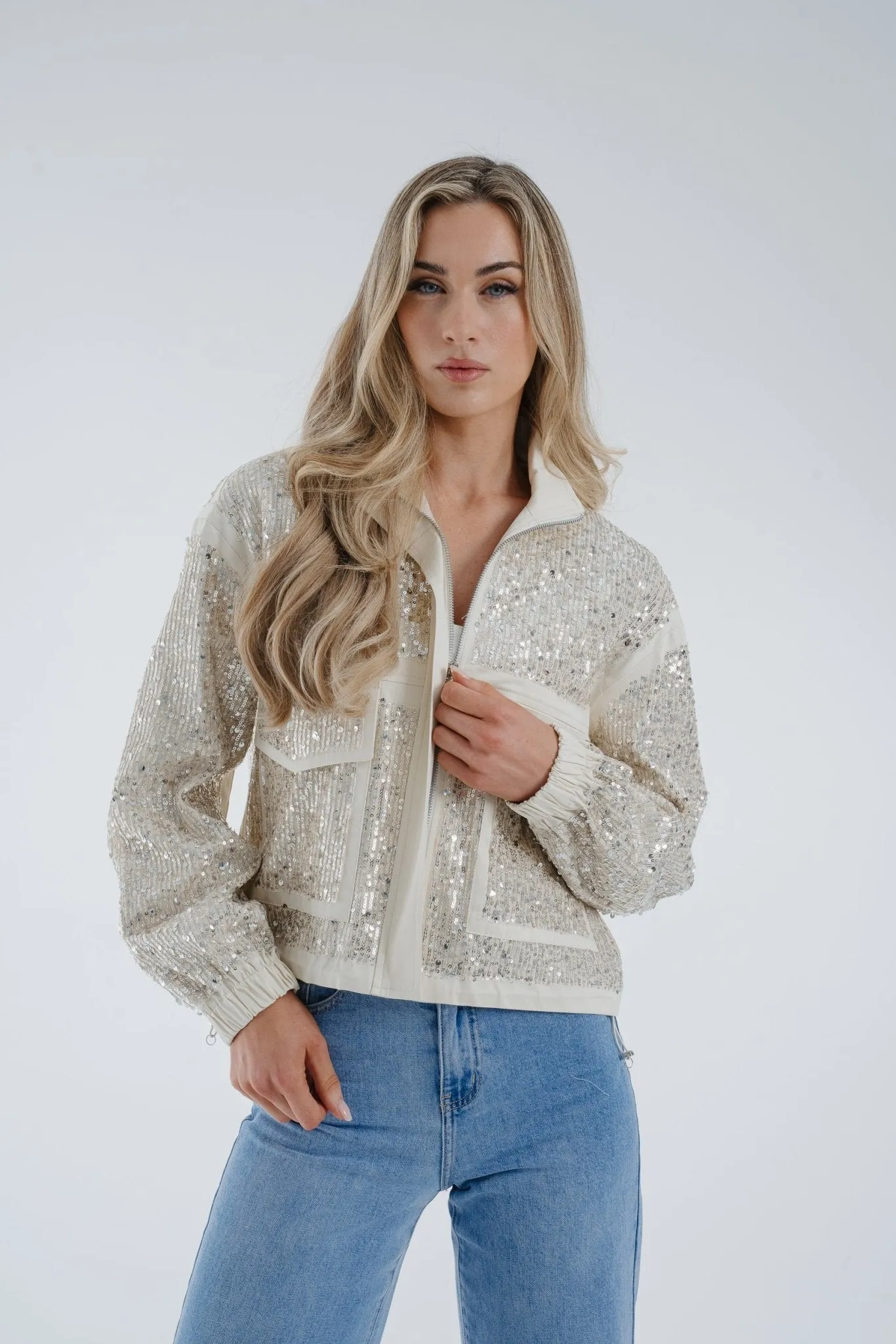 Alana Sequin Jacket In Ivory