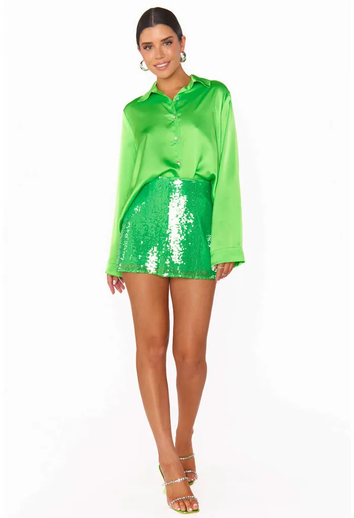 All Night Skort-Bright Green Sequins