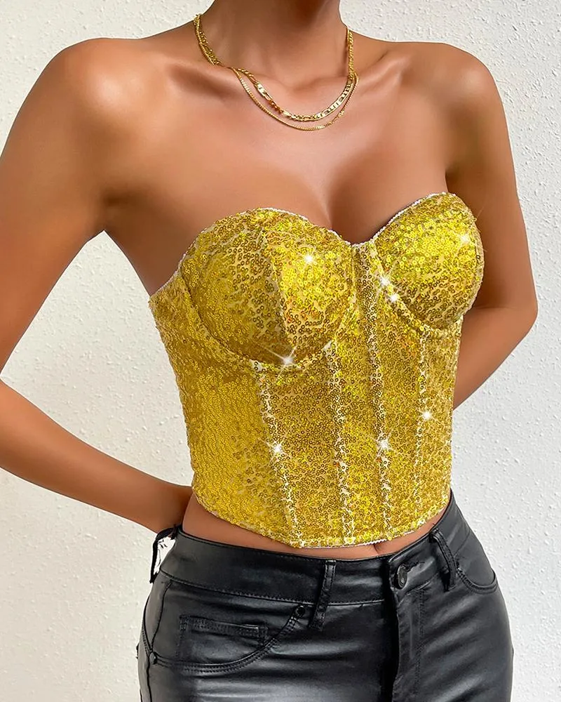 Allover Sequin Bandeau Corset Top