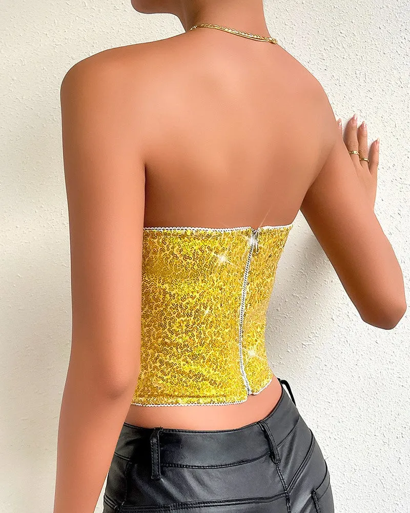 Allover Sequin Bandeau Corset Top