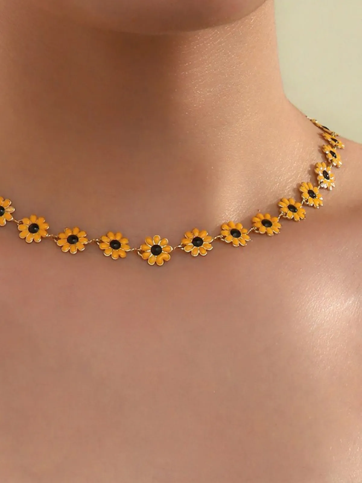 Always Sunny Here Enamel Sunflower Necklace