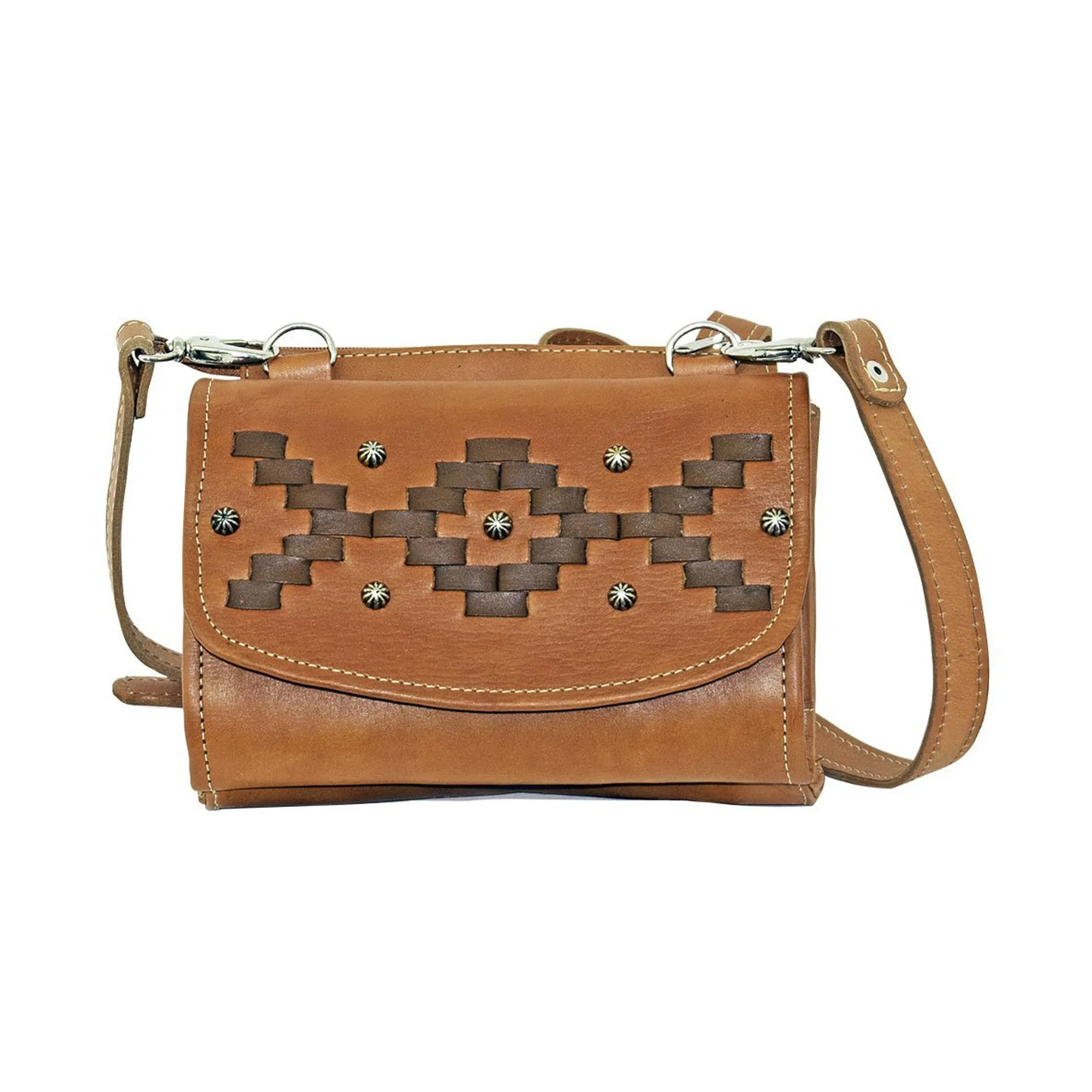 American West Tribal Weave Natural Tan Leather Small Crossbody