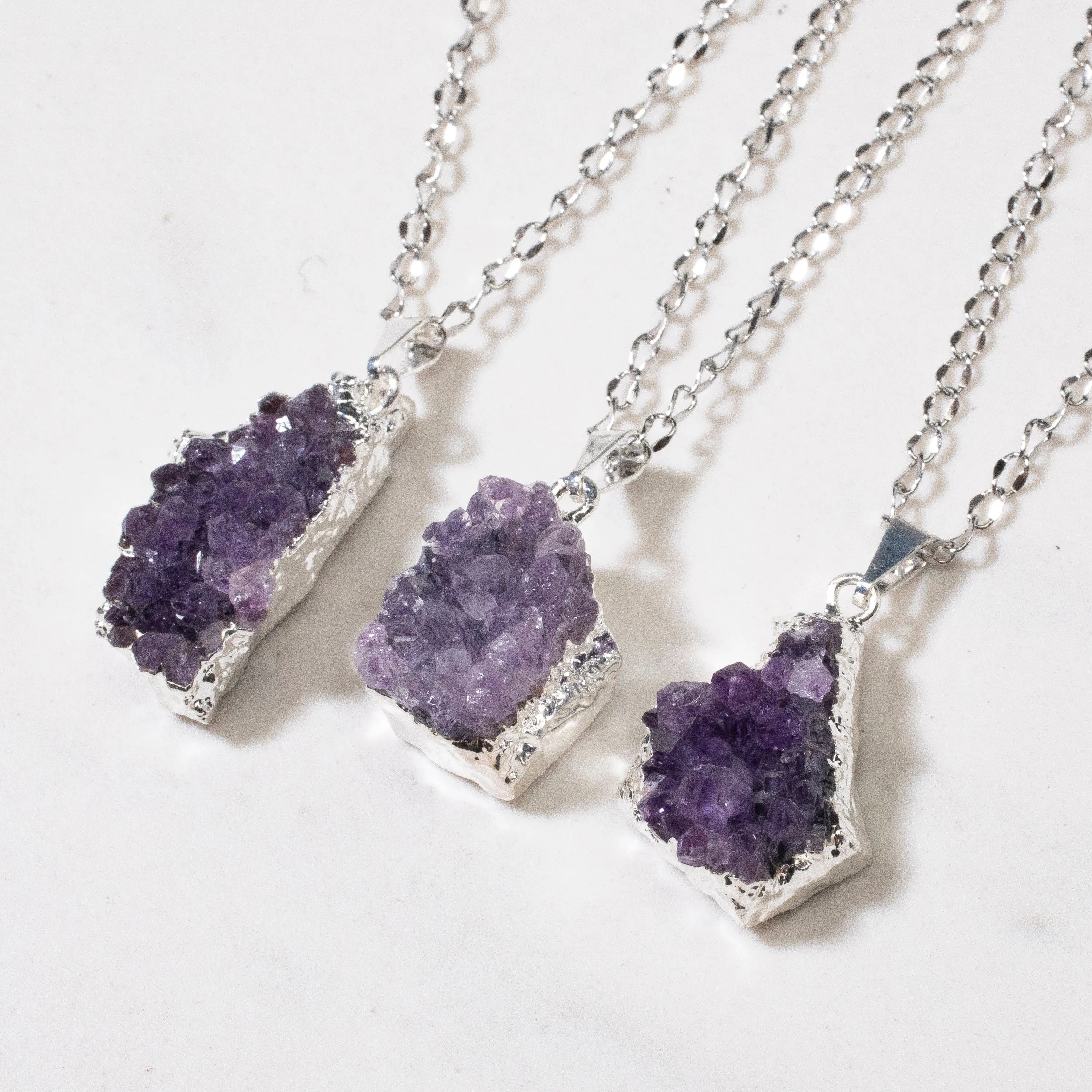 Amethyst Druze Healing Crystal Pendant on Necklace