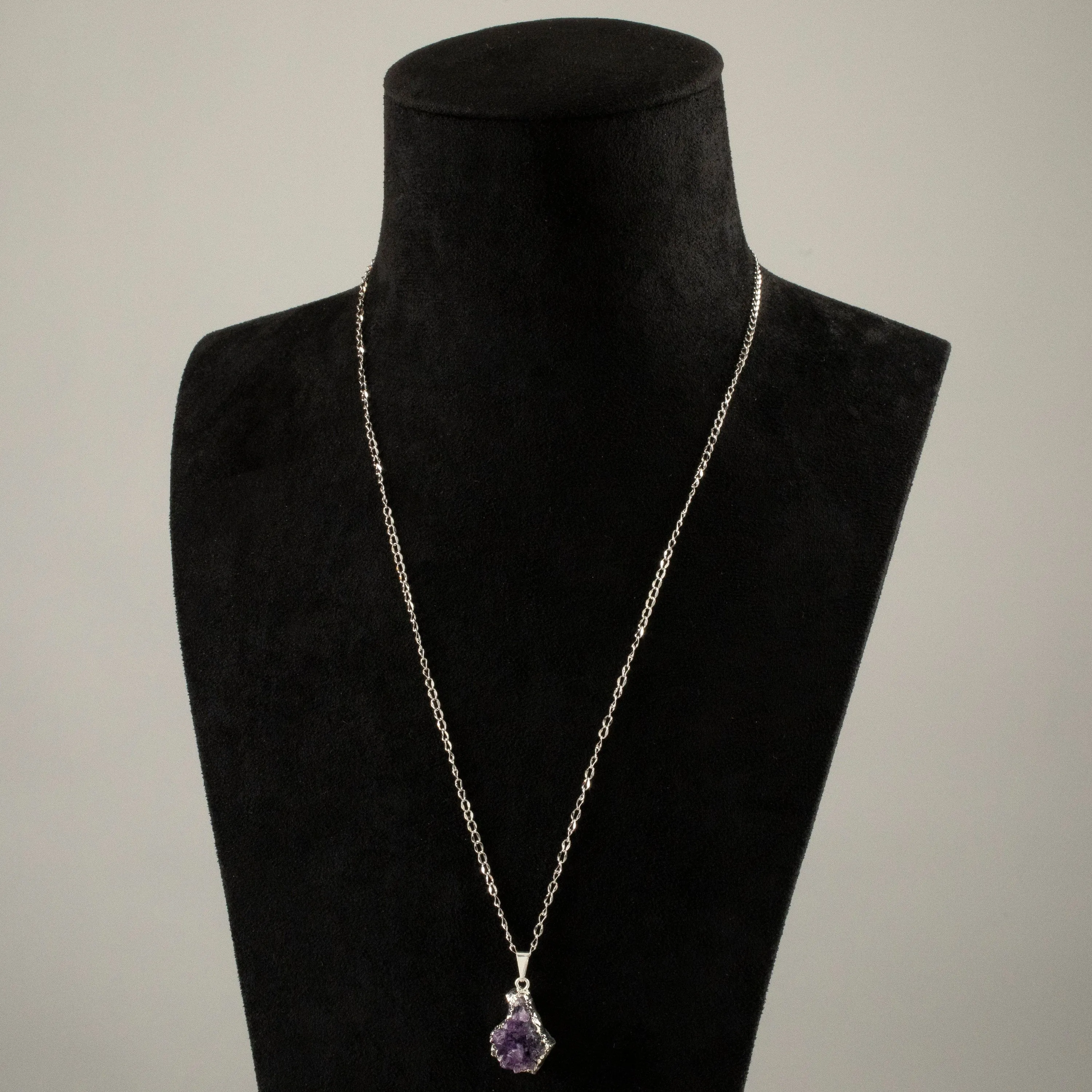 Amethyst Druze Healing Crystal Pendant on Necklace