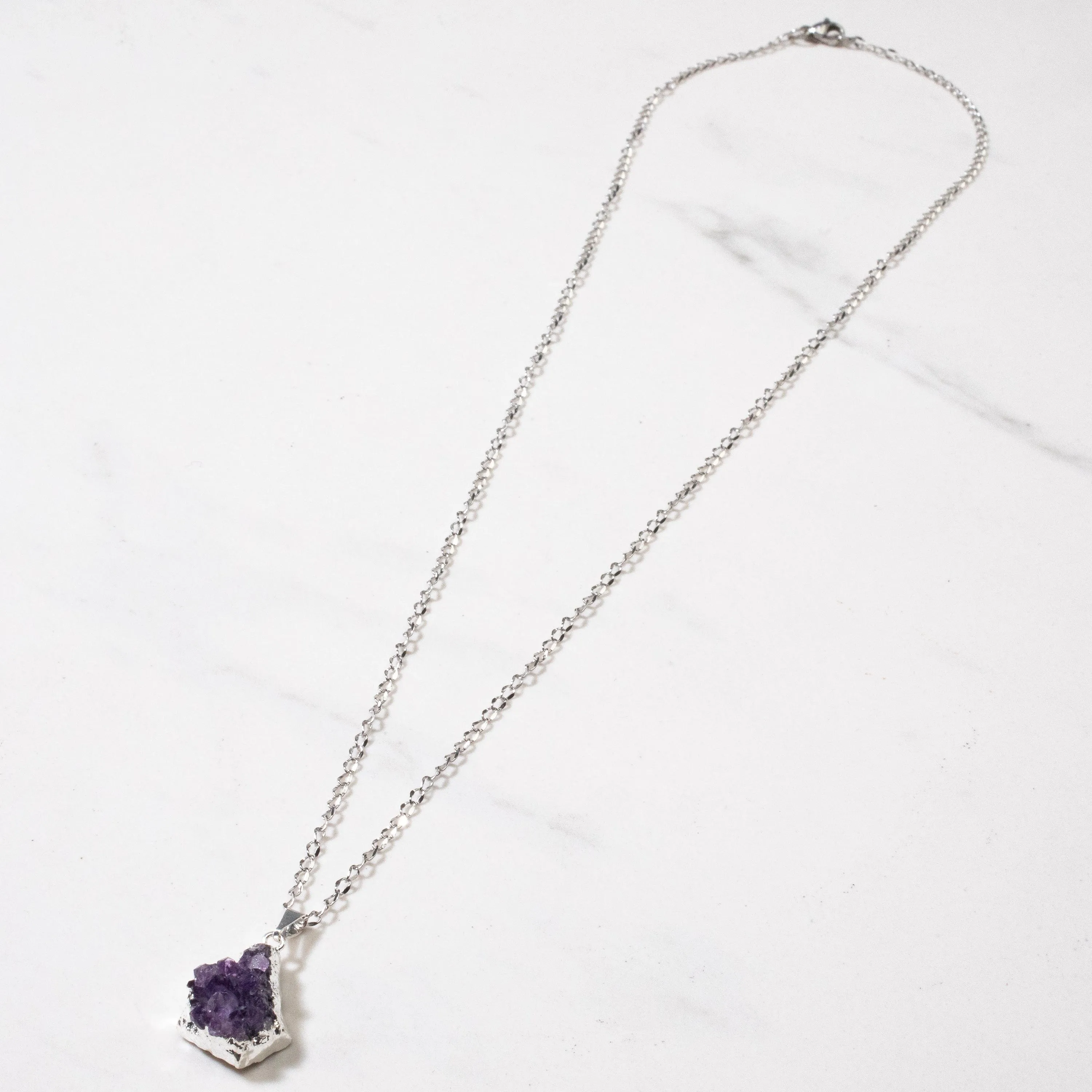 Amethyst Druze Healing Crystal Pendant on Necklace