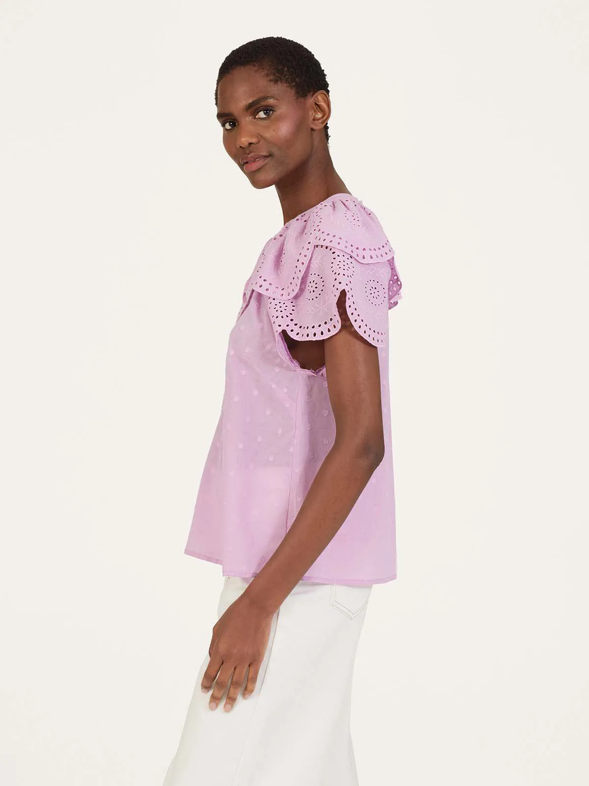 Arabella Organic Cotton Scallop Sleeve Blouse - Dusky Lilac