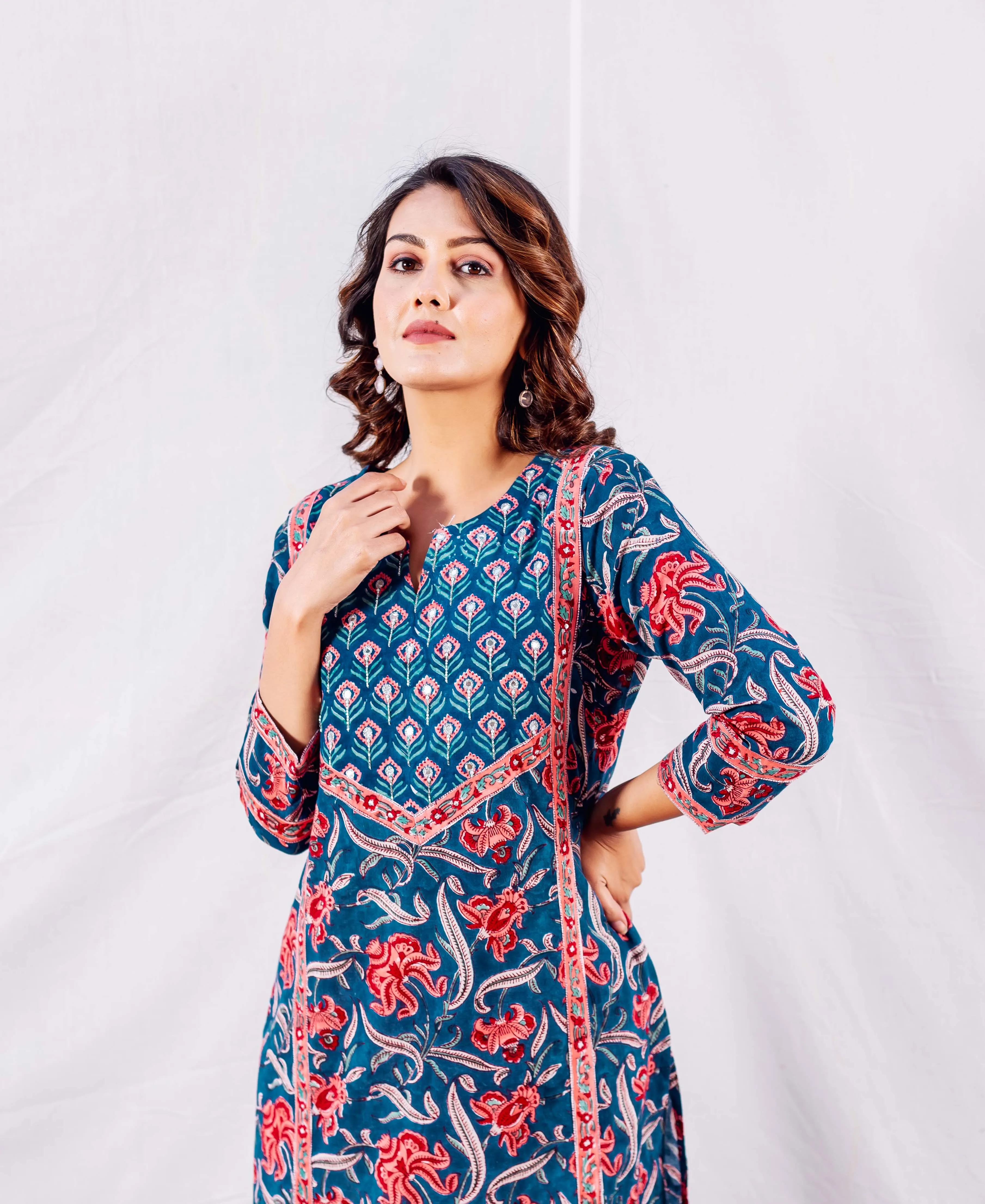 Azure Blossom Block Print Kurta