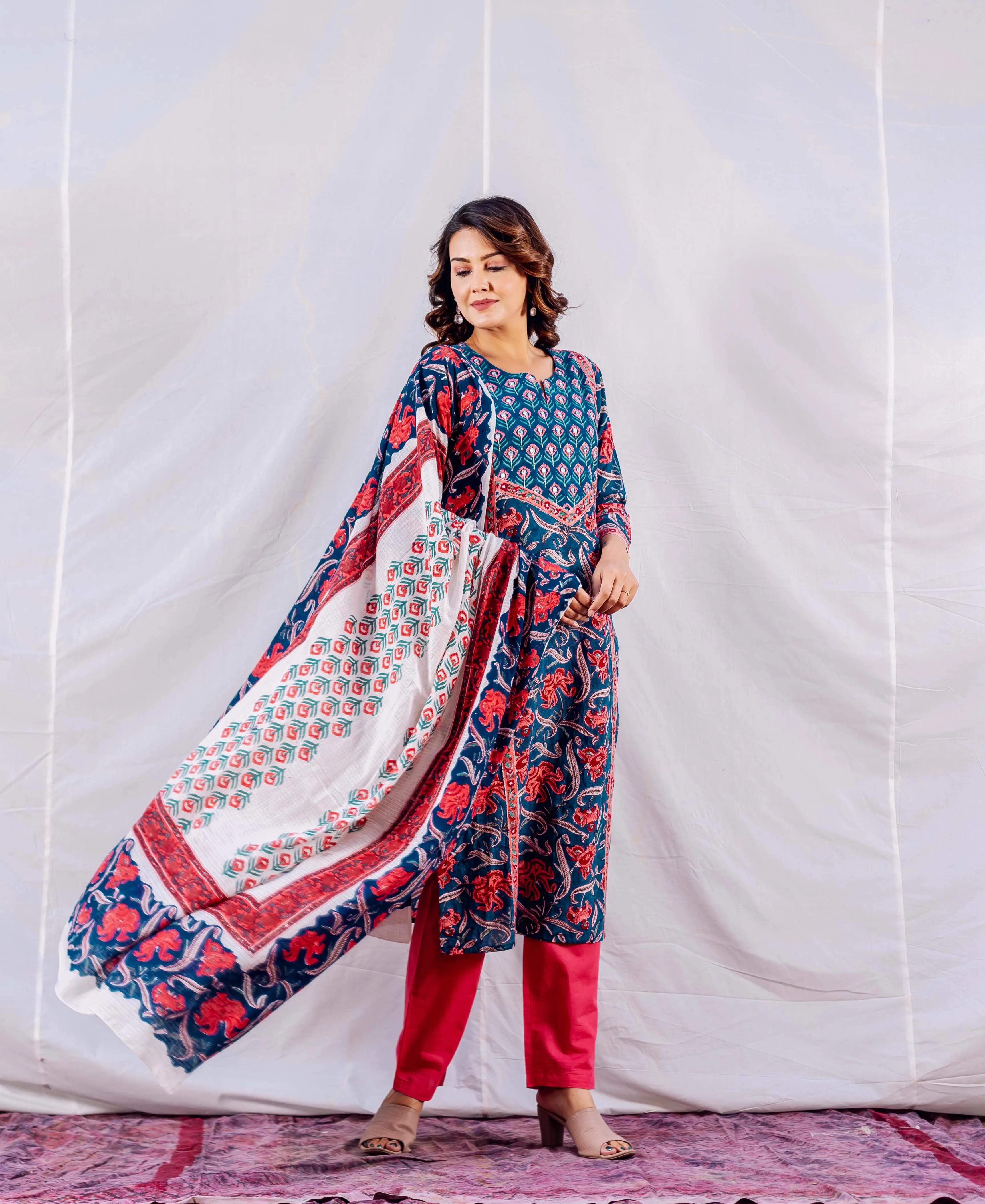 Azure Blossom Block Print Kurta