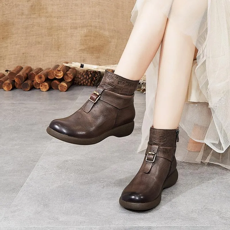 BABAKUD Autumn Winter Retro Casual Belt Buckle Short Boots