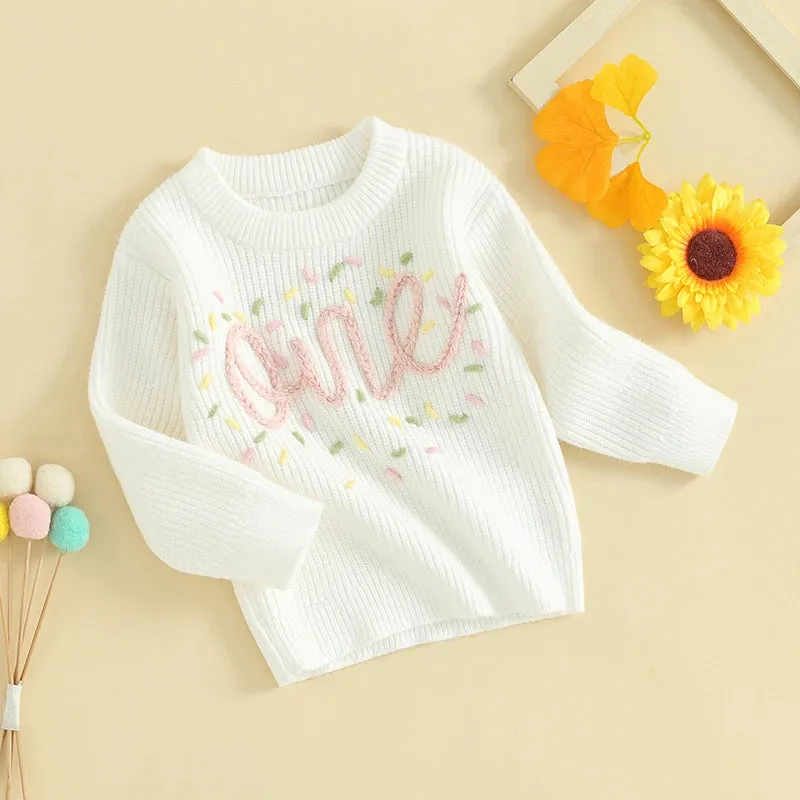 Baby Girls Deluxe Sweater - ONE - First Birthday Confetti