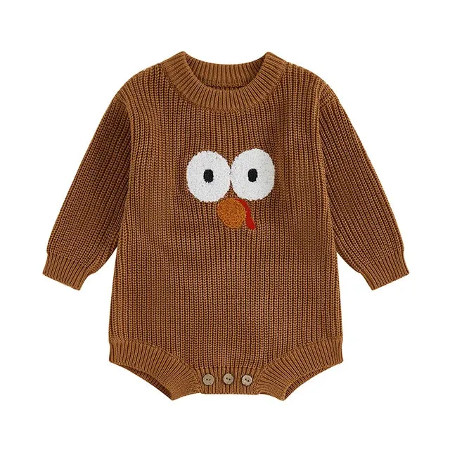 Baby Thanksgiving Turkey Sweater Romper 4 Colors