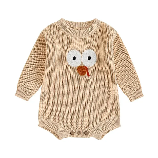 Baby Thanksgiving Turkey Sweater Romper 4 Colors