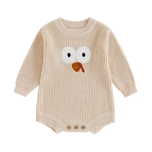 Baby Thanksgiving Turkey Sweater Romper 4 Colors