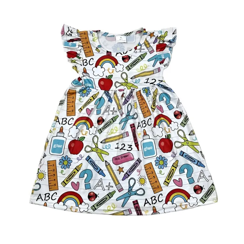 Back To School Kids Flutter Sleeve Dress Girls