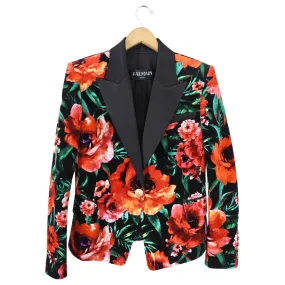 Balmain Red and Orange Floral Velvet Blazer - FR42 / USA 8