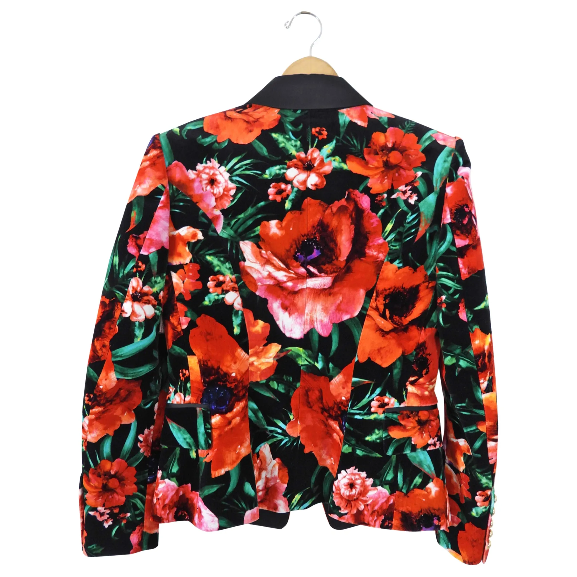 Balmain Red and Orange Floral Velvet Blazer - FR42 / USA 8