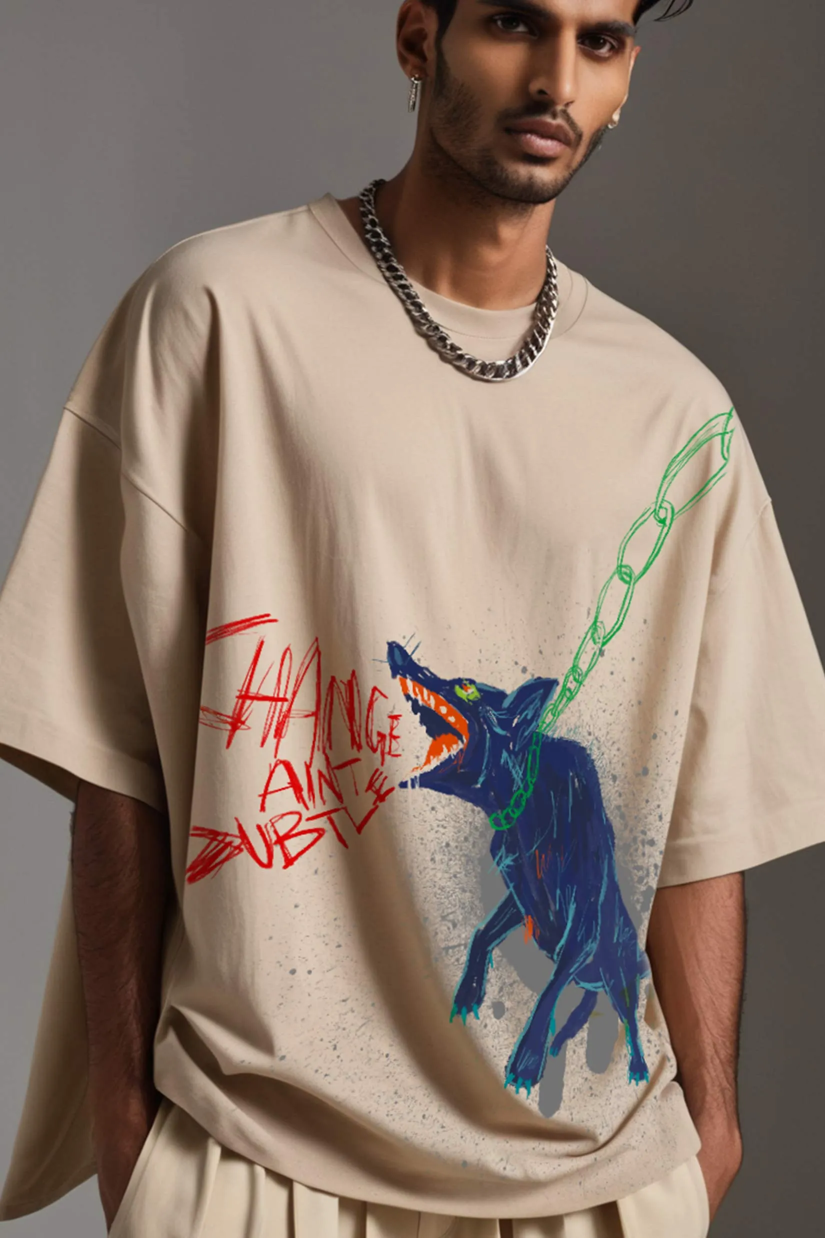 'Bark' Graphic Print Oversize Tee