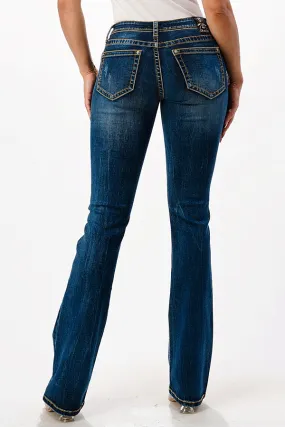 Basic 5 Pockets Design Mid Rise Bootcut Jeans