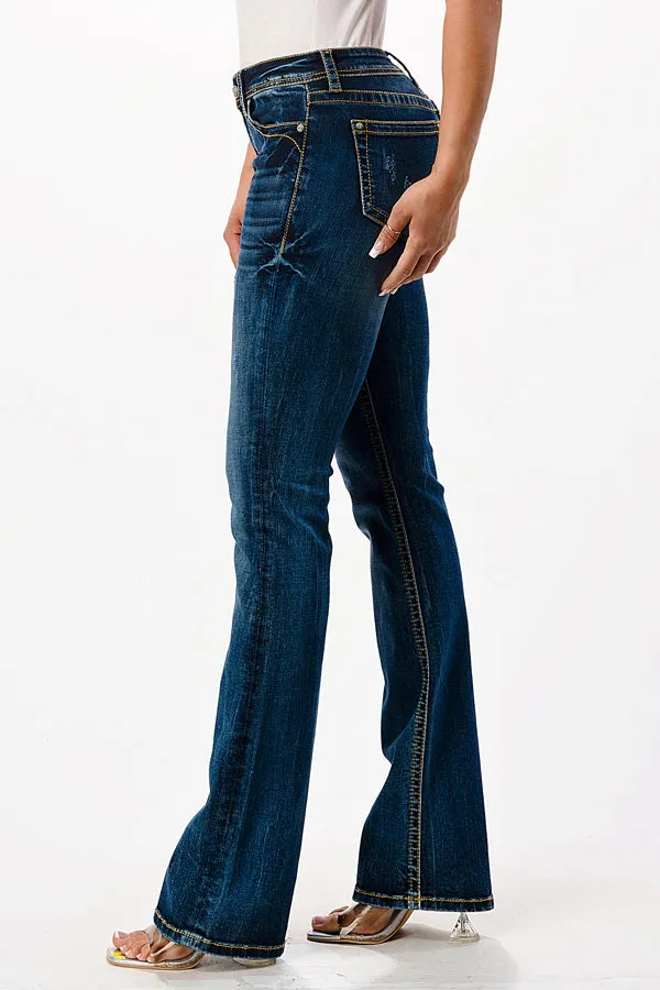 Basic 5 Pockets Design Mid Rise Bootcut Jeans