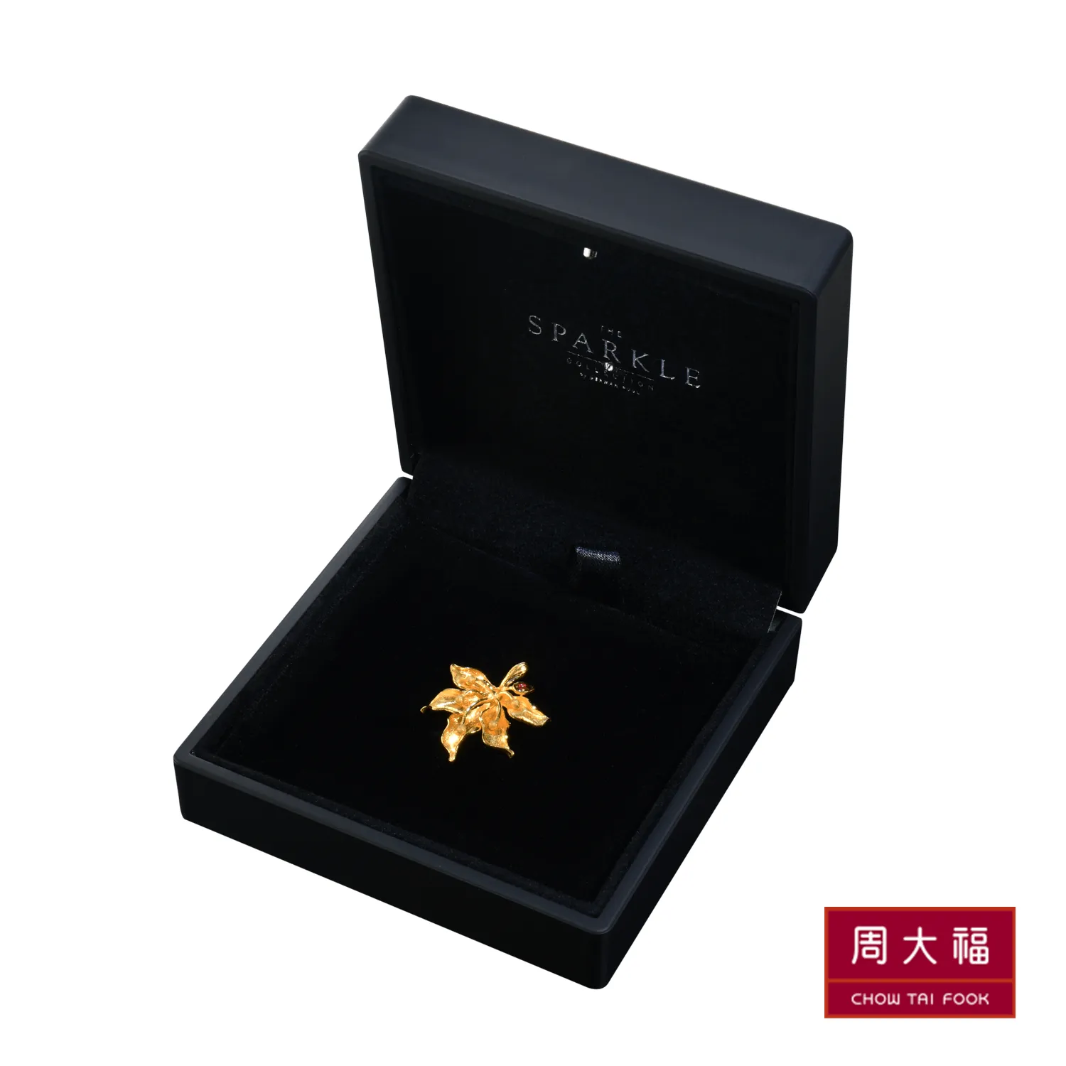 【BAUHINIA】999.9 Pure Gold 3D Bauhinia Pendant with Garnet