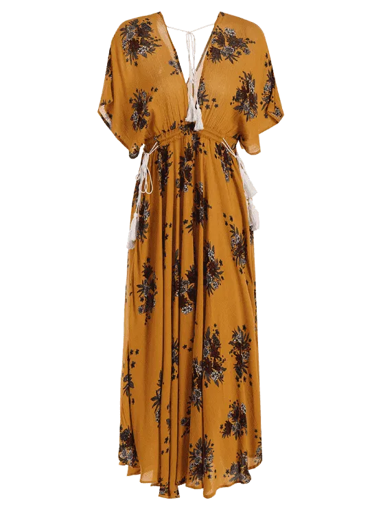 Beautiful Batwing Floral Cut Out Maxi Dress